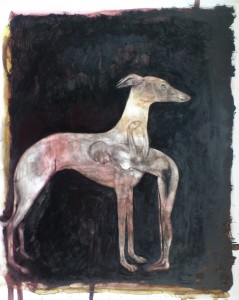 My Dog keeps watch as I pray watercolour on gesso-prepared paper October 13 KW approx 40 x 30 cm