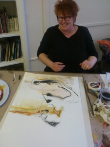 One of the students, Jo Gorman, with her work