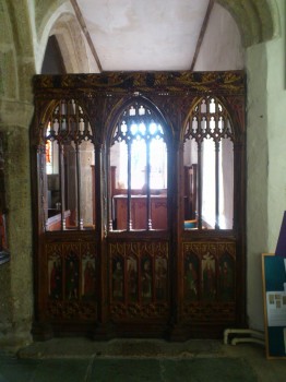 Holne church interior with fine rood screen