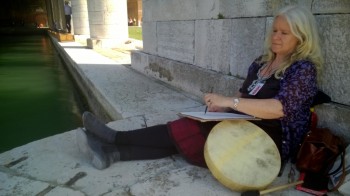 Kate drawing after drumming, Venice Biennale May 2015