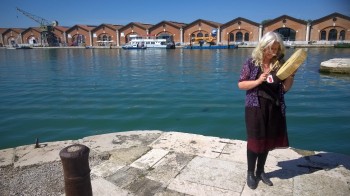 Kate drumming at The Arsenale Venice Biennale May 2015