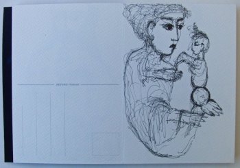 Saint with Hand receiving Spirit Kate Walters postcard size drawing sm file